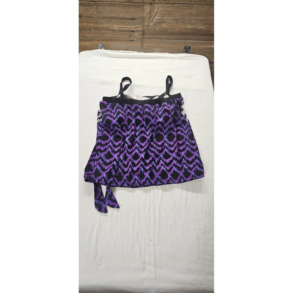 Azul Purple Ikat Chevron Blouson Tankini Swim Top Womens 18W Side Tie Padded - Picture 4 of 4